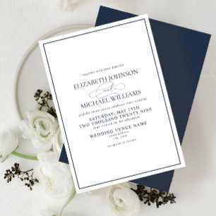 Formal Navy Blue Classic Script Wedding Invitation