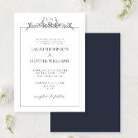 Formal Navy Blue Floral Border Monogram Wedding