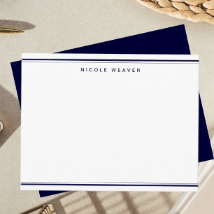Formal Navy Blue Two Border Monogram Stationery Card