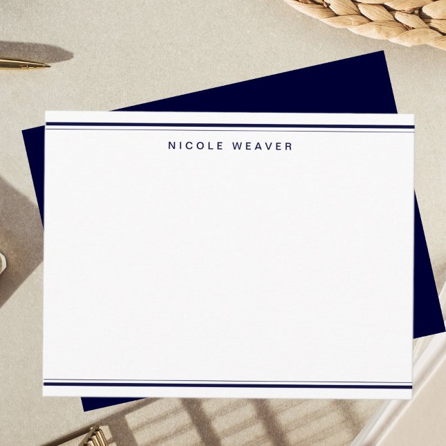 Formal Navy Blue Two Border Monogram Stationery Card (Creator Uploaded)