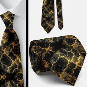 Formal Neck Tie Marble Black & Gold