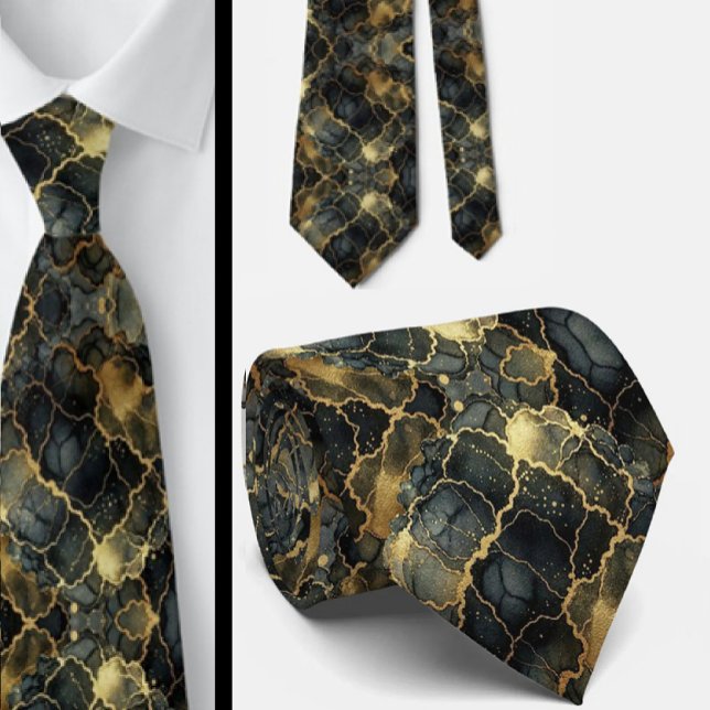 Formal Neck Tie | Marble Black & Gold (Creator Uploaded)