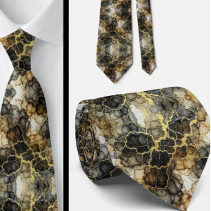 Formal Neck Tie Marble Black, White & Gold