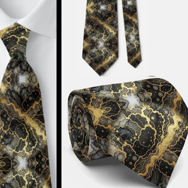 Formal Neck Tie | Marble Black, White & Gold (Creator Uploaded)