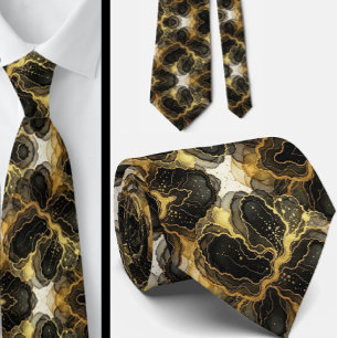 Formal Neck Tie Marble Black, White & Gold