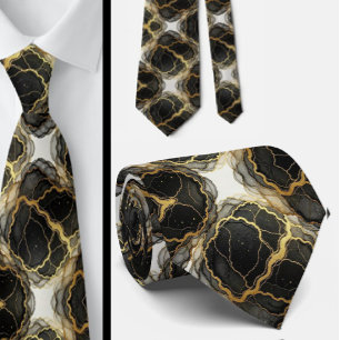 Formal Neck Tie Marble Black, White & Gold