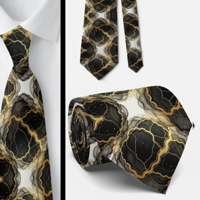 Formal Neck Tie | Marble Black, White & Gold (Creator Uploaded)