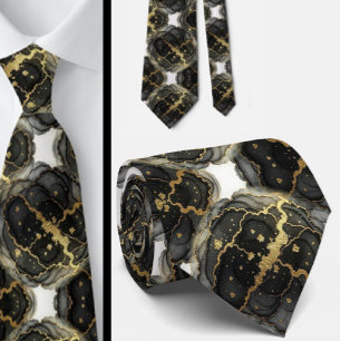 Formal Neck Tie Marble Black, White & Gold