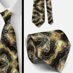 Formal Neck Tie Marble Black, White & Gold