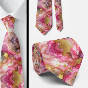 Formal Neck Tie   Marble Pink & Gold