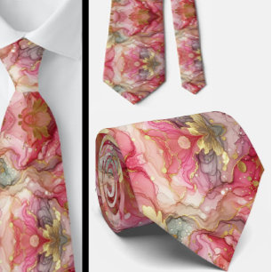 Formal Neck Tie   Marble Pink & Gold