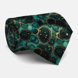 Formal Neck Tie Marble Teal Blue & Gold