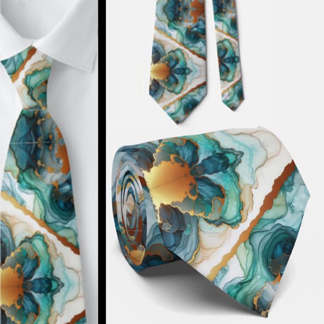 Formal Neck Tie | Marble Teal Blue & Gold (Creator Uploaded)