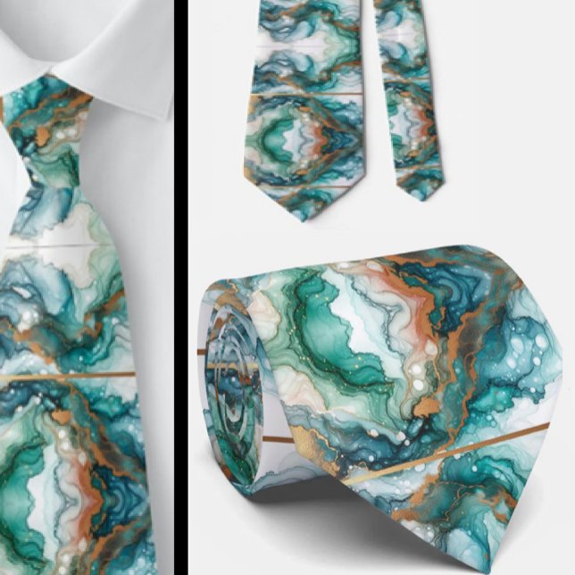 Formal Neck Tie | Marble Teal Blue & Gold (Creator Uploaded)