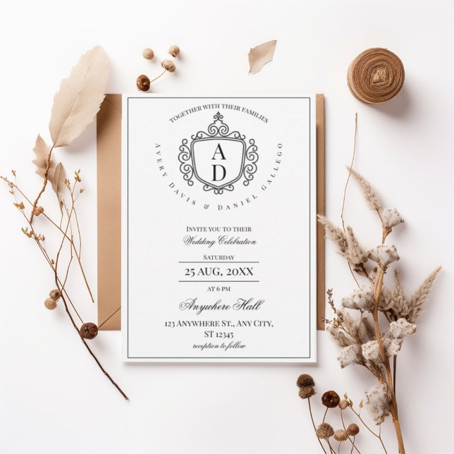 Formal Ornate Crest Monogram Wedding Invitation (Creator Uploaded)