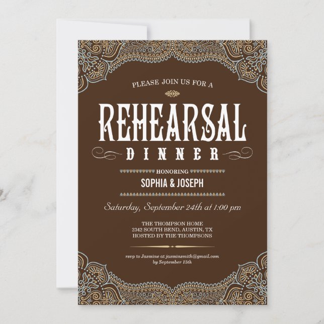 Formal Paisley Rehearsal Dinner Invitations (Front)