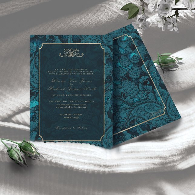 Formal Paisley Wedding Dark Teal ID767 Invitation (Creator Uploaded)