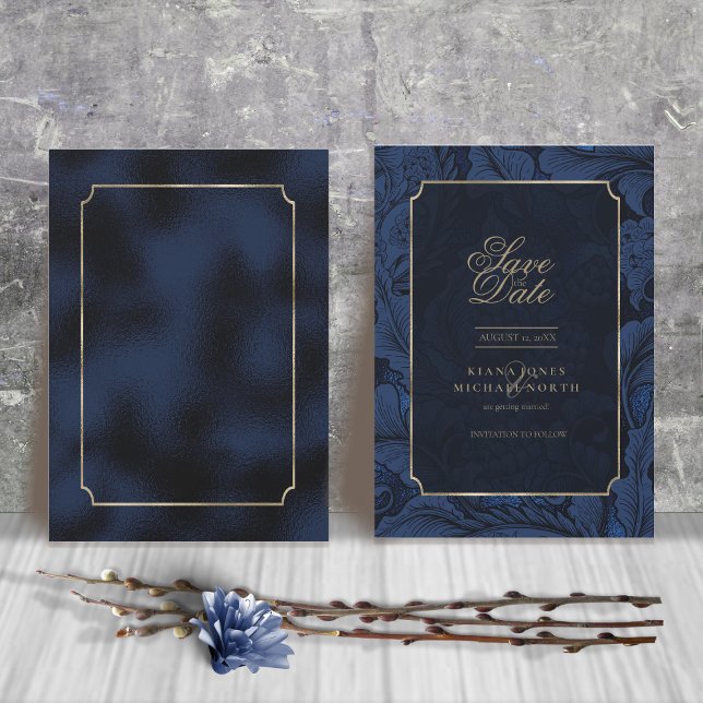 Formal Paisley Wedding Navy Blue ID767 Save The Date (Creator Uploaded)