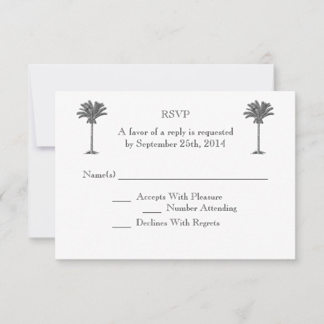 Formal Palm Tree Tropical Island Wedding RSVP Card (Front)