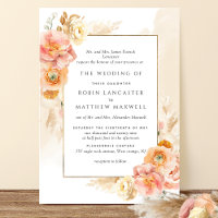 Formal Peach Blush Floral Cream Watercolor Wedding