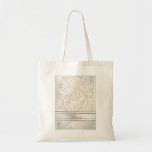Formal Pearl White Damask Wedding Favour Tote Bag