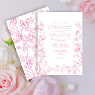 Formal Pink Chinoiserie Floral Wedding Invitation