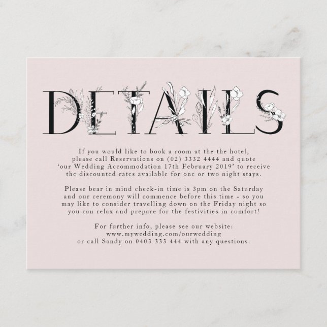 Formal Pink Floral Letters Wedding Enclosure Card (Front)