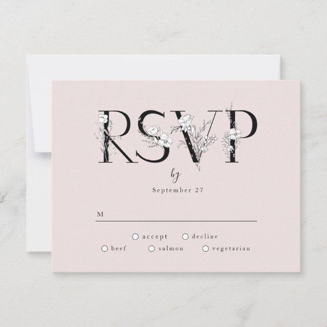 Formal Pink Floral Letters Wedding RSVP Response (Front)
