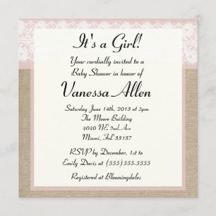 Formal Pink Lace Burlap Baby Shower Invitation