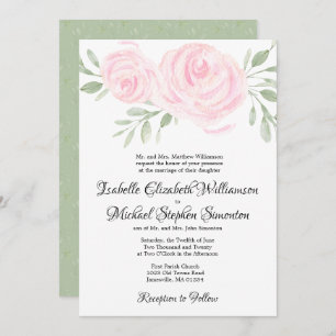 Formal Pink Watercolor Floral Wedding Invitations
