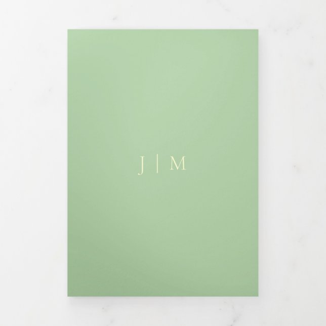 Formal Pistachio & Cream Modern Wedding Tri-Fold Card (Cover)