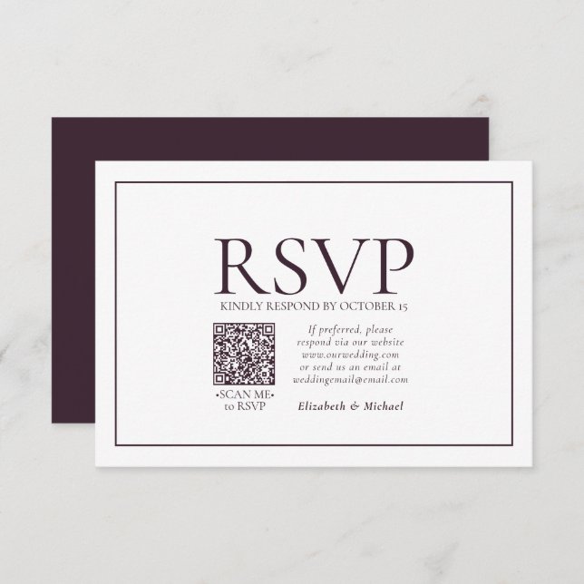 Formal Plum Classic QR Code Wedding RSVP (Front/Back)