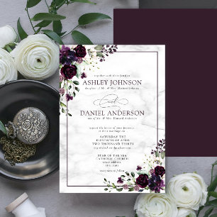 Formal Plum Purple Flower Watercolor Wedding Invitation