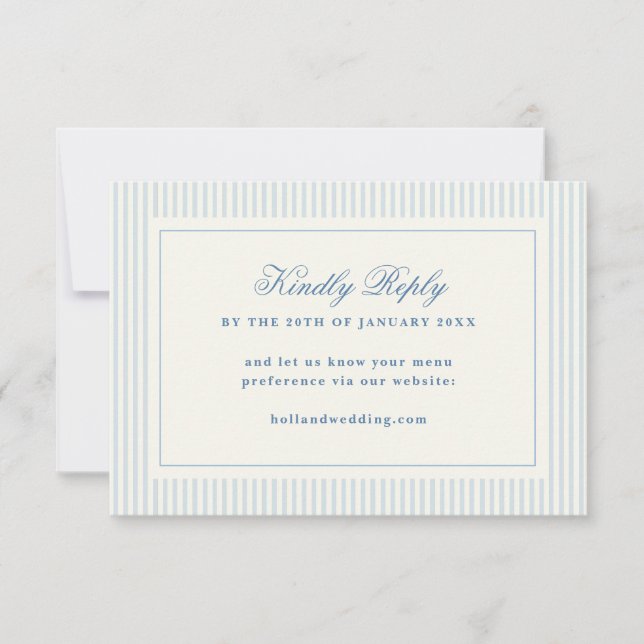 Formal Preppy Blue Stripes RSVP Online Website Card (Front)