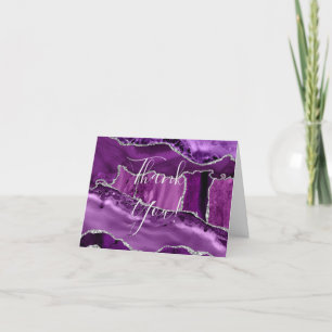 Formal Purple Agate Silver Glitter Wedding  Thank You Card