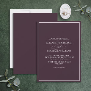 Formal Purple Classic Script Wedding Invitation