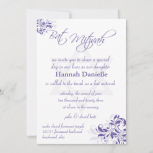 Formal Purple Floral Bat Mitzvah Invitation