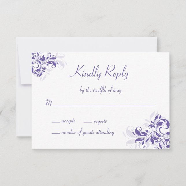 Formal Purple Floral Bat Mitzvah RSVP Card (Front)