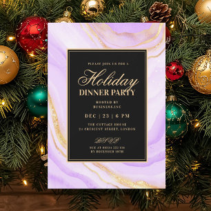 Formal Purple Glam FAUX Marble Holiday Dinner  Invitation