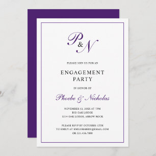 Formal Purple Monogram Engagement Party Invitation