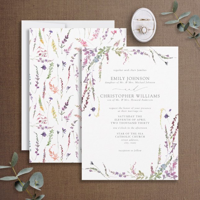 Formal Purple Wildflower Wedding Invitation (Creator Uploaded)