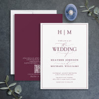 Formal QR Code Burgundy Monogram Script Wedding