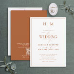 Formal QR Code Burnt Orange Monogram Wedding Invitation<br><div class="desc">Are you looking for a modern, formal, and elegant wedding invitation? Look no further than our Elegant Formal QR Code Burnt Orange Monogram Calligraphy Wedding Invitation! This beautiful invite features your personalised monogram in Burnt Orange and your personal details accented with modern hand lettered calligraphy. Plus, on the back there...</div>