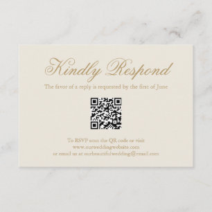 Formal QR Code Neutral Gold Ivory Elegant Wedding RSVP Card