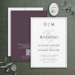 Formal QR Code Plum Purple Monogram Wedding  Invitation<br><div class="desc">Are you looking for a modern, formal, and elegant wedding invitation? Look no further than our Elegant Formal QR Code Plum Purple Monogram Calligraphy Wedding Invitation! This beautiful invite features your personalised monogram in plum purple and your personal details accented with modern hand lettered calligraphy. Plus, on the back there...</div>