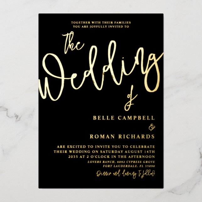 Formal Real Gold Calligraphy Wedding  Foil Invitat (Front)