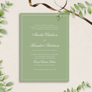 Formal Real Sage Green Border Script Wedding Invitation