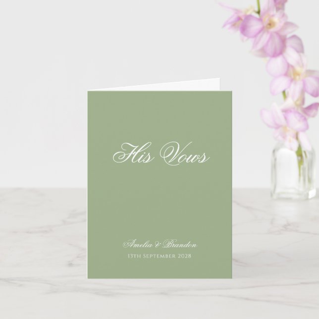Formal Real Sage Green Budget Wedding Vow Folded Card (Orchid)