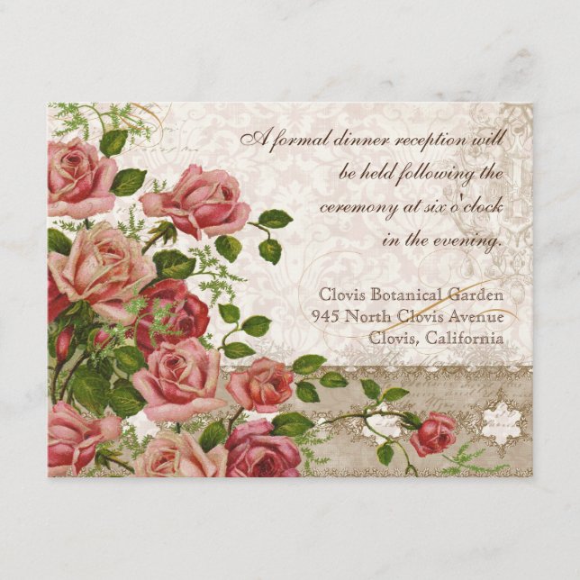 Formal Reception Invitation Tea Rose Lace Vintage (Front)