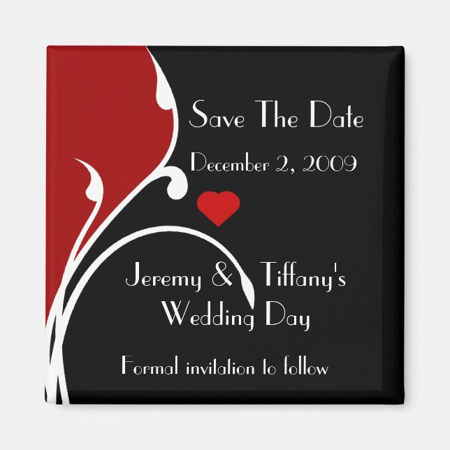 Formal Red and Black Save the Date Magnet (Front)